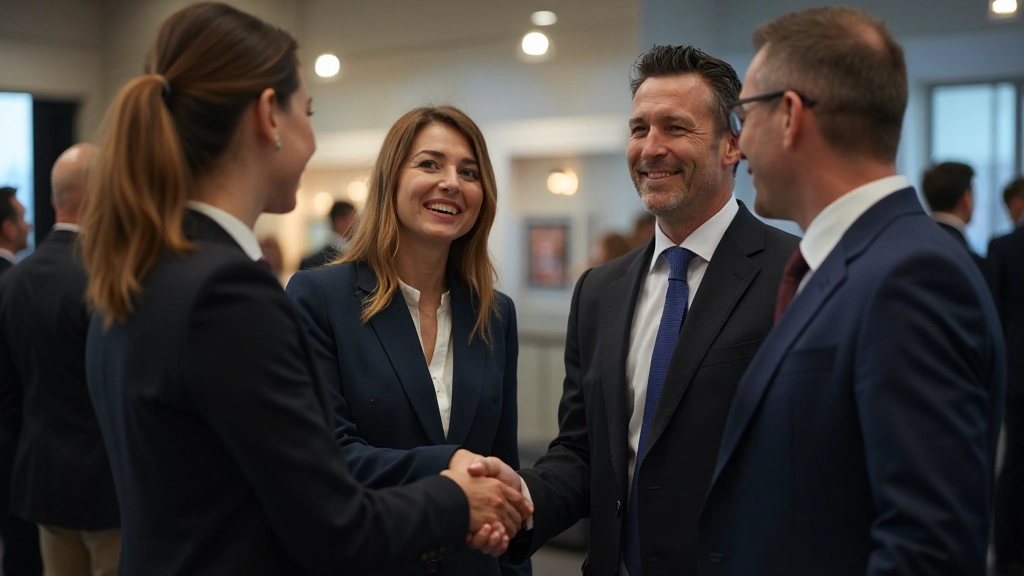 Профессионалы встречаются на сетевом мероприятии и обмениваются контактами