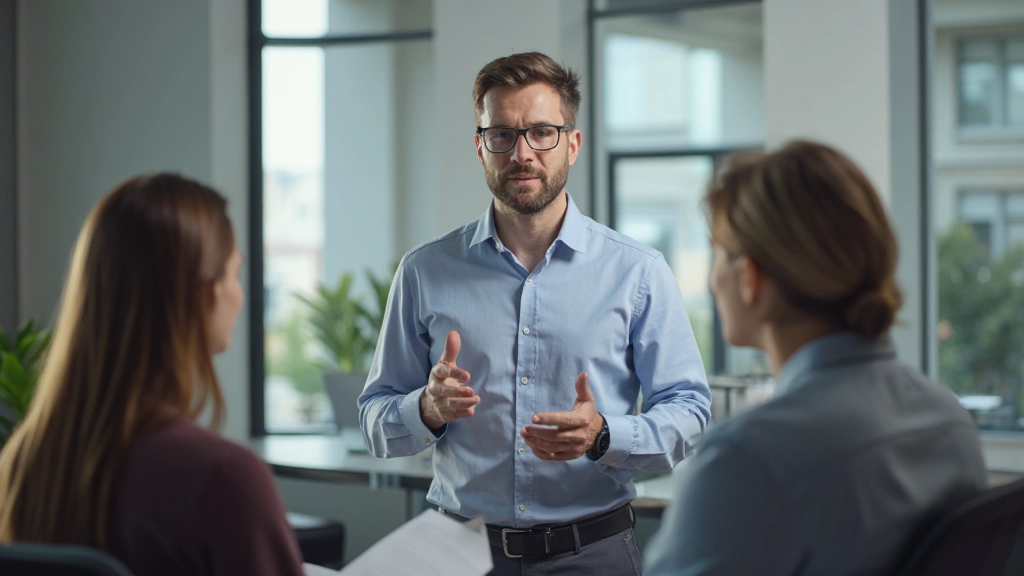 Профессионал демонстрирует ключевые навыки на презентации перед командой