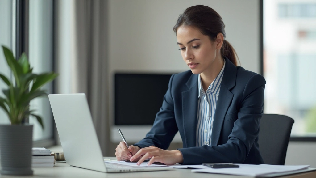 Профессионал анализирует карьерные цели за рабочим столом с планами развития